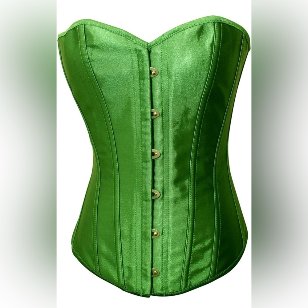 Sz 2pc M Chicastic Emerald Green Satin Sexy Strong Boned Corset Lace Up  &Thong